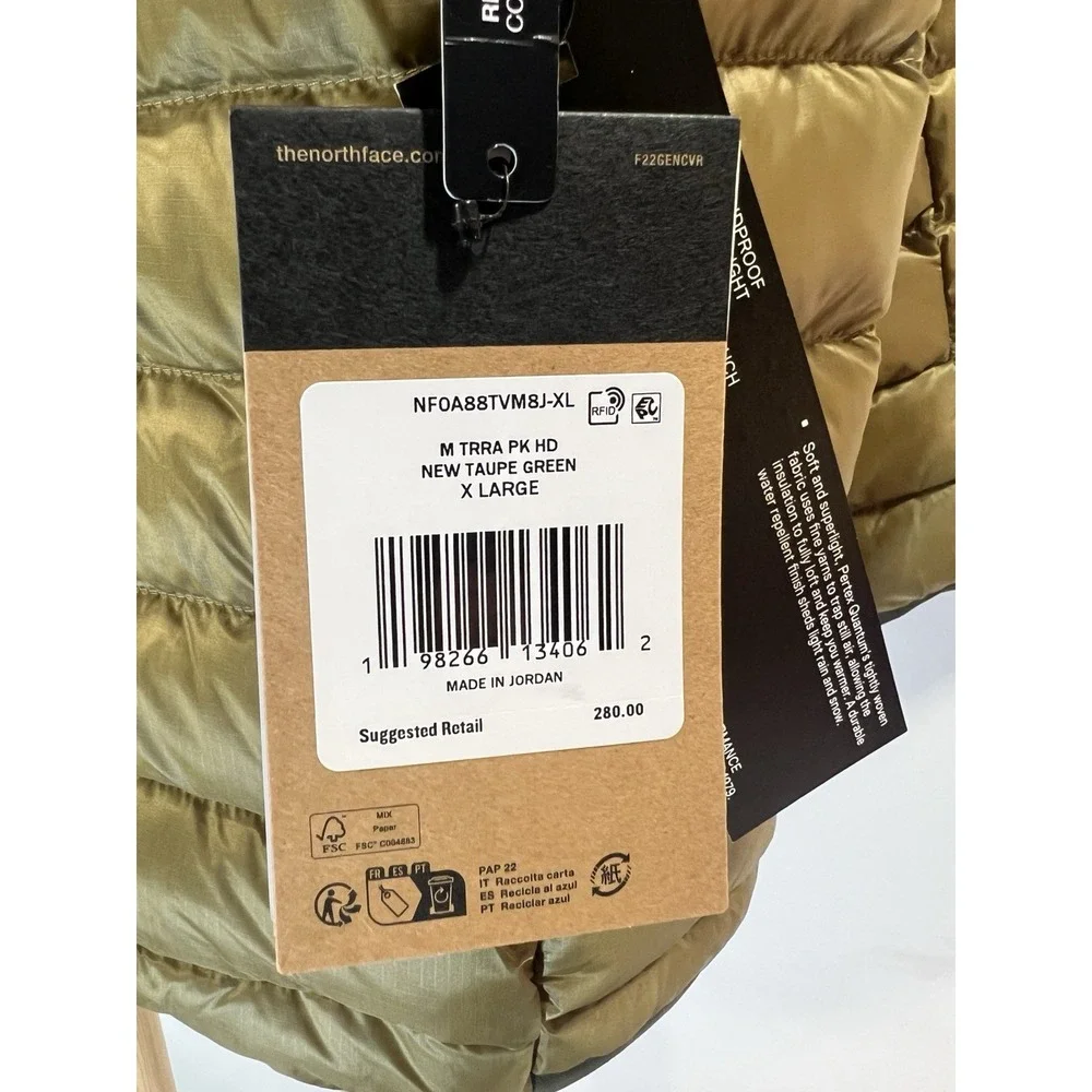 The North Face Mens Green Hooded Puffer Jacket XL Full Zip 550 Down